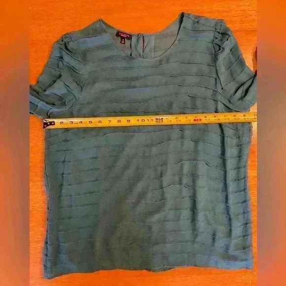 Talbots Long Sleeve Ruffled Teal Blouse Sheer with Camisole Size 18 - Picture 4 of 6